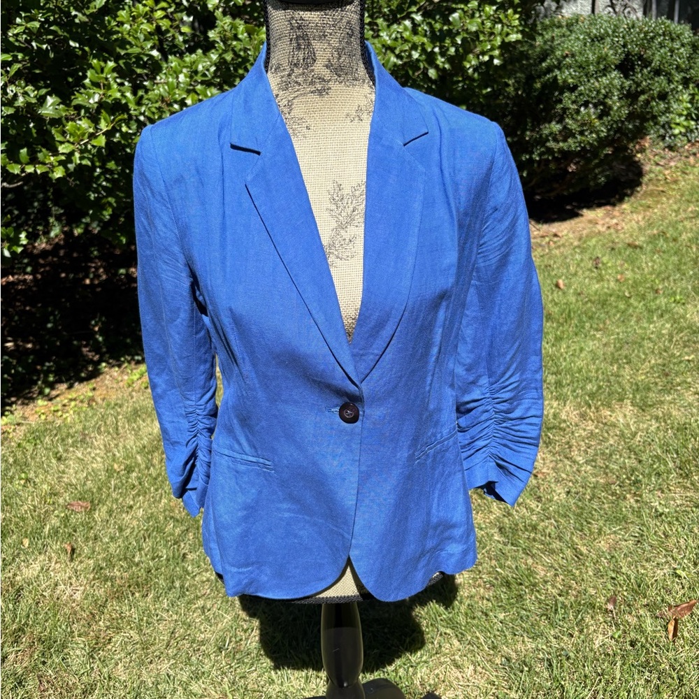 Olivia Moon Royal Blue Ruched Sleeve Blazer
